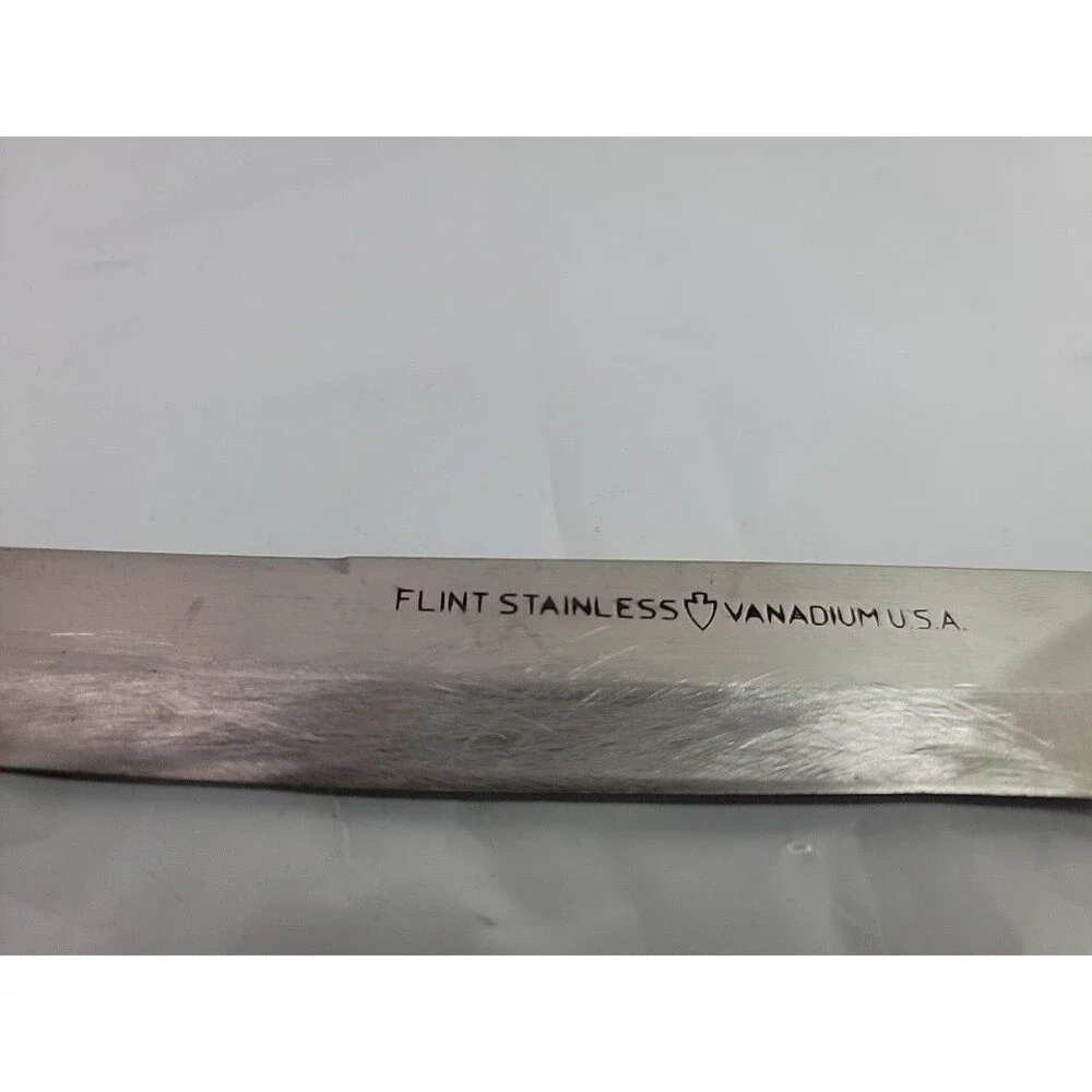 Vintage Flint Stainless Vanadium USA 7.25” Carving Slicing Knife Wood Handle